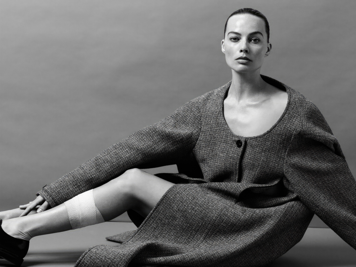 Грустная девушка актриса Марго Робби в сером пальто