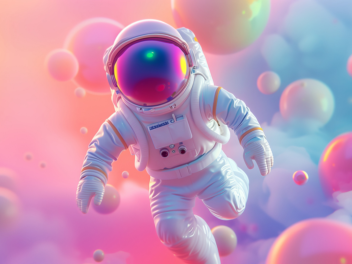 Астронавт в розовых пузырях 3д графика