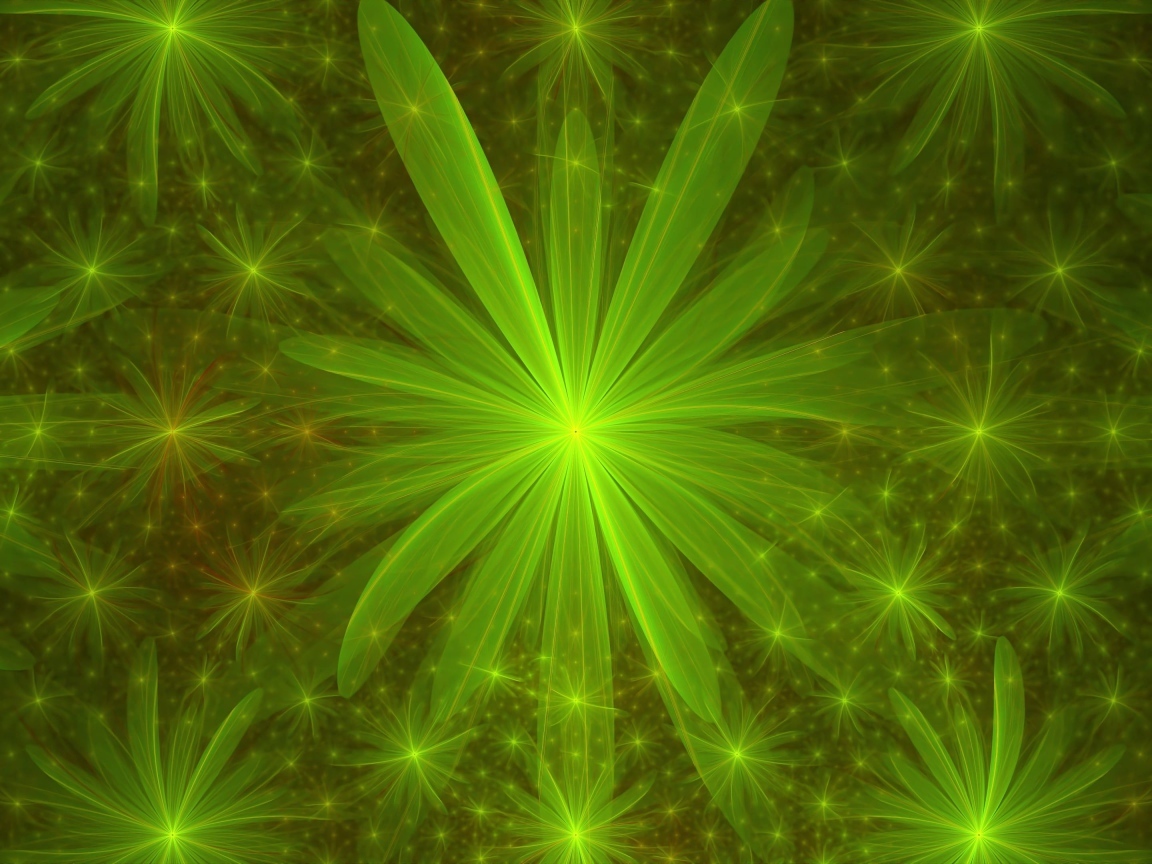 Красивые зеленые абстрактные цветы с яркой серединкой