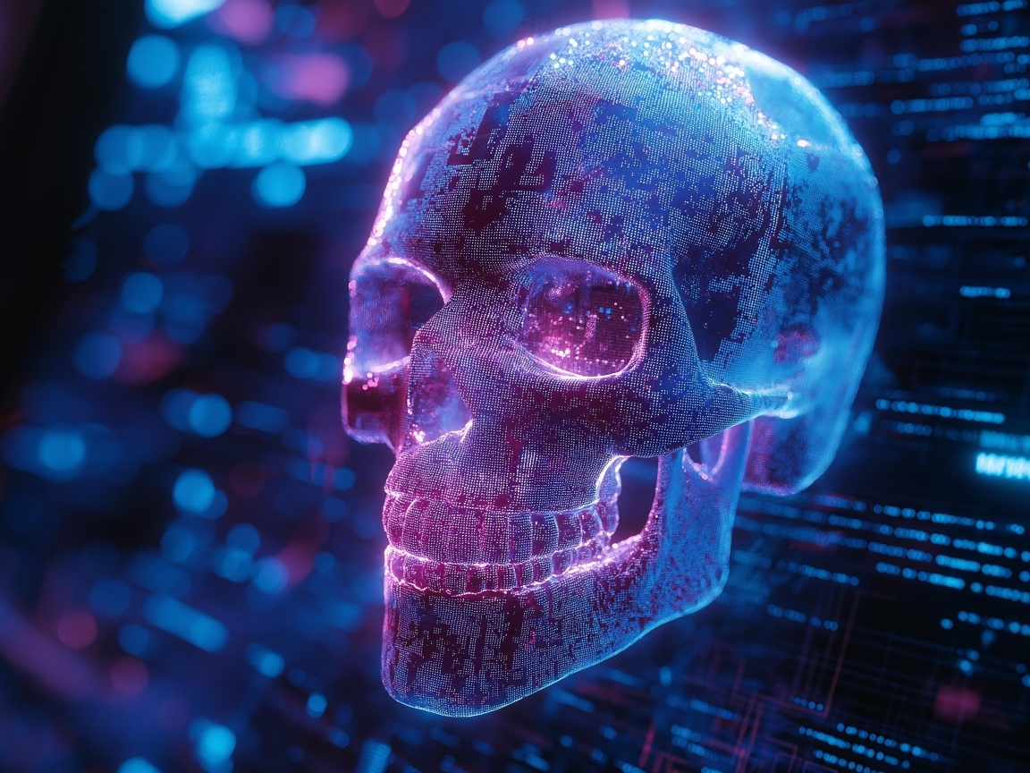 Неоновый фиолетовый цифровой череп