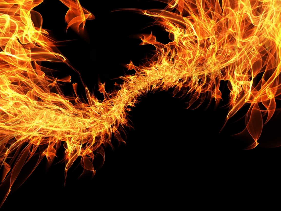 Плеть яркого огня на черном фоне