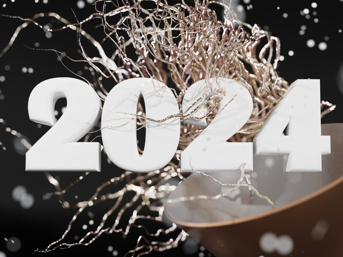 Белые цифры 2024 с конфетти 