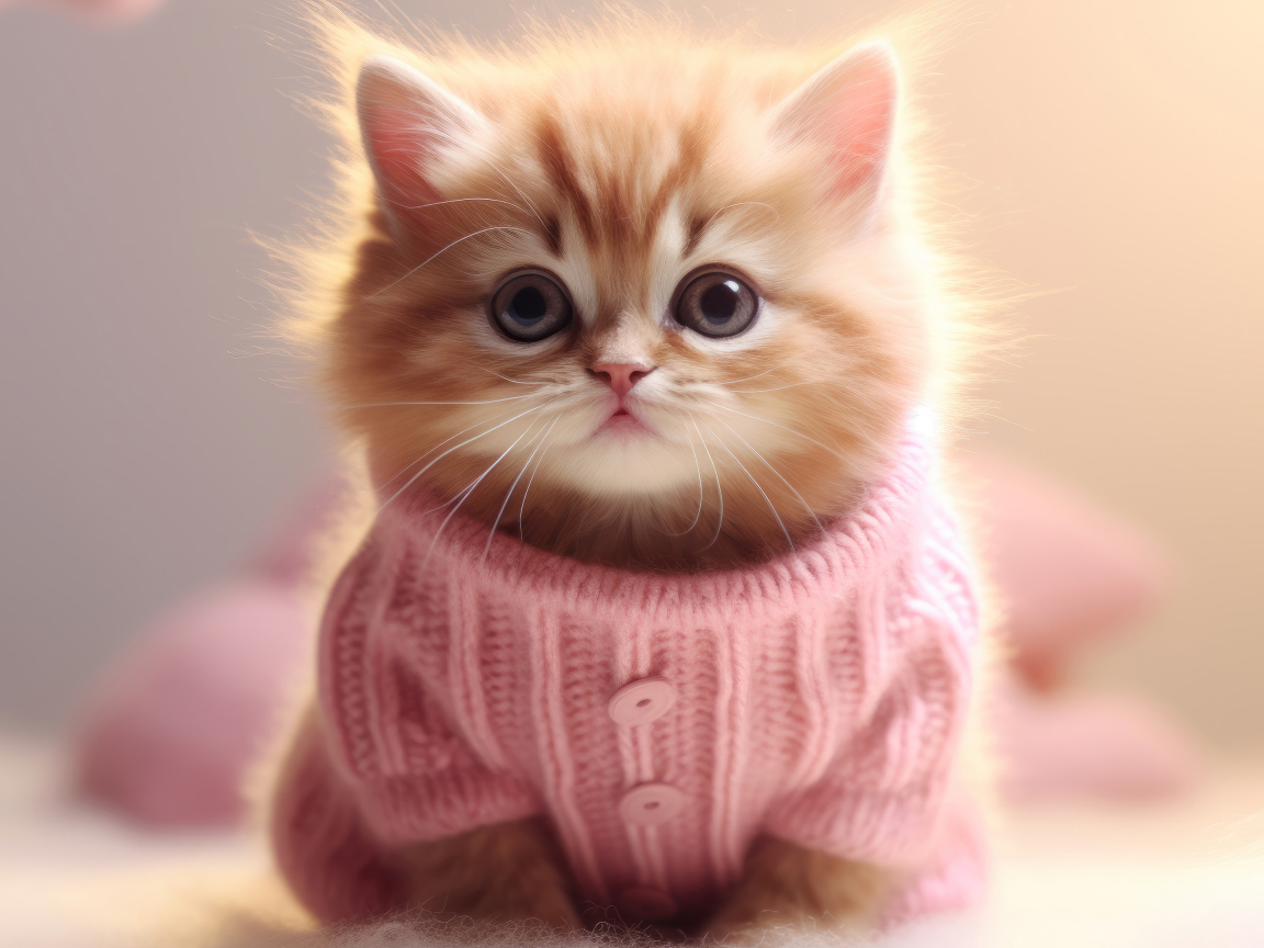 Рыжий котенок в розовом свитере