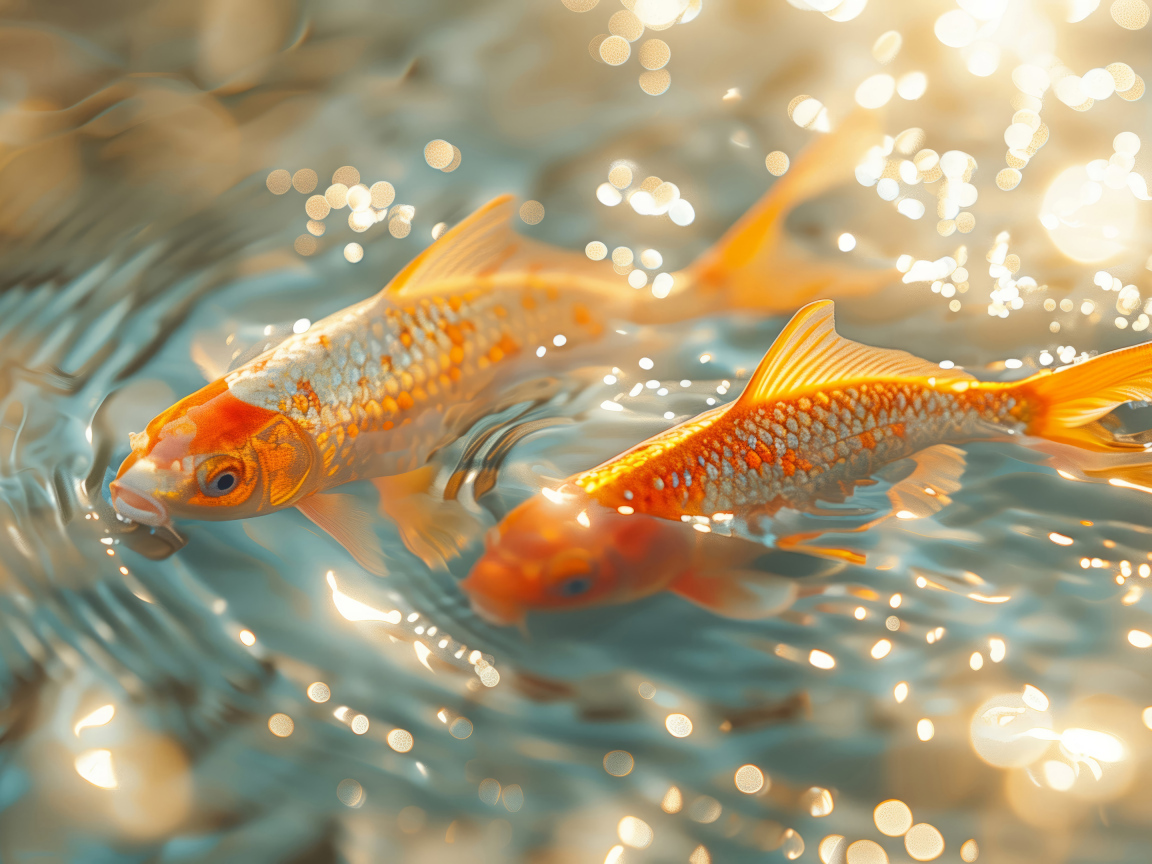 Две золотые рыбки плавают в воде