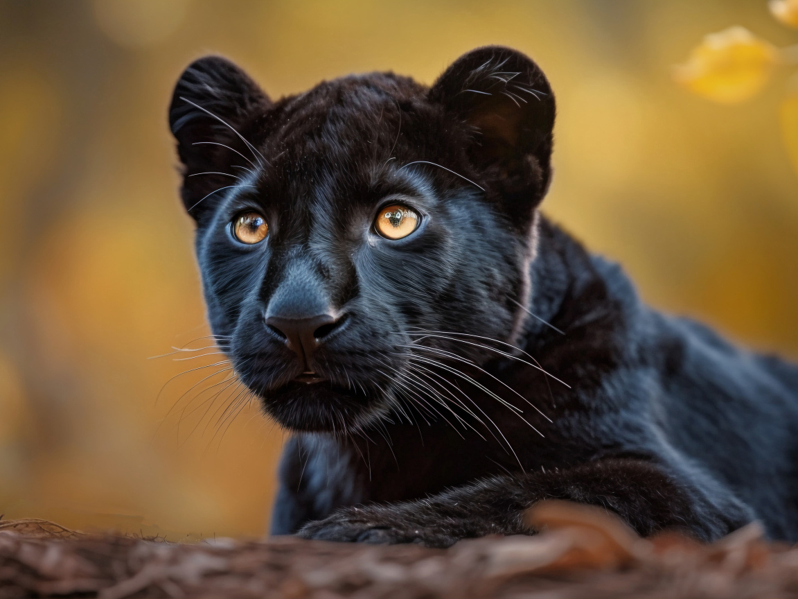Маленькая черная пантера лежит на земле