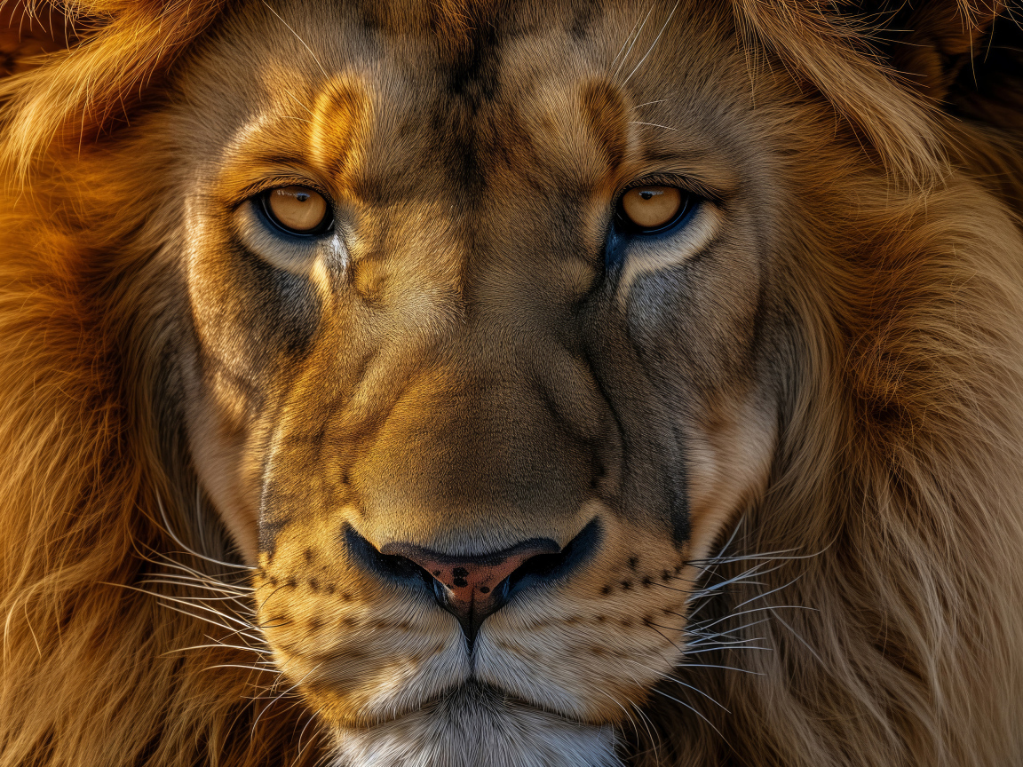 Суровый взгляд большого хищного льва