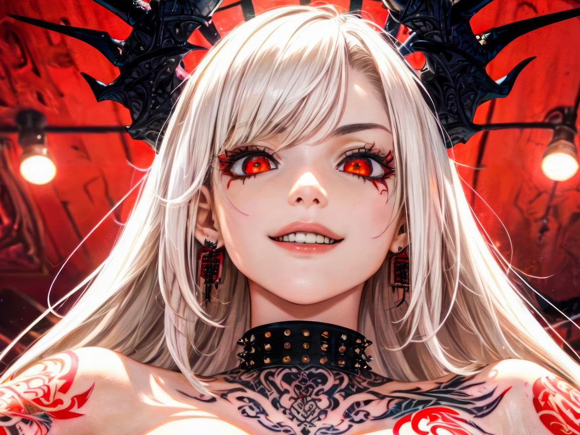 Девушка аниме демон с красными глазами