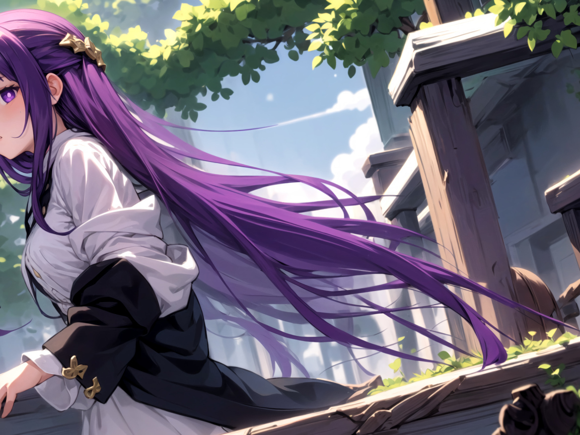 Девушка аниме с длинными фиолетовыми волосами