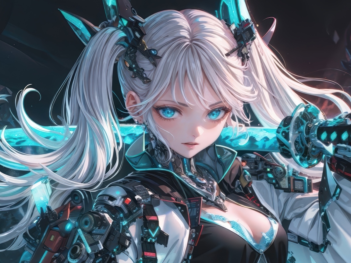 Девушка аниме блондинка с катаной на плече