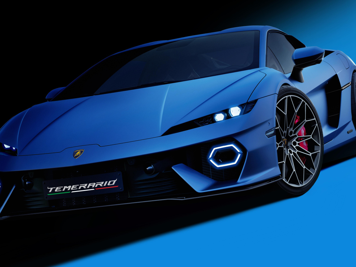 Синий автомобиль  Lamborghini Temerario 2024 года