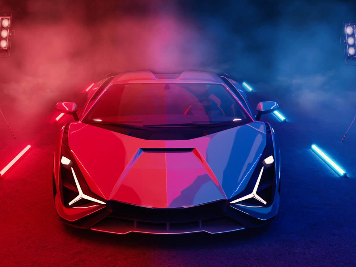 Автомобиль Lamborghini Sián FKP 37 Neon в дыму