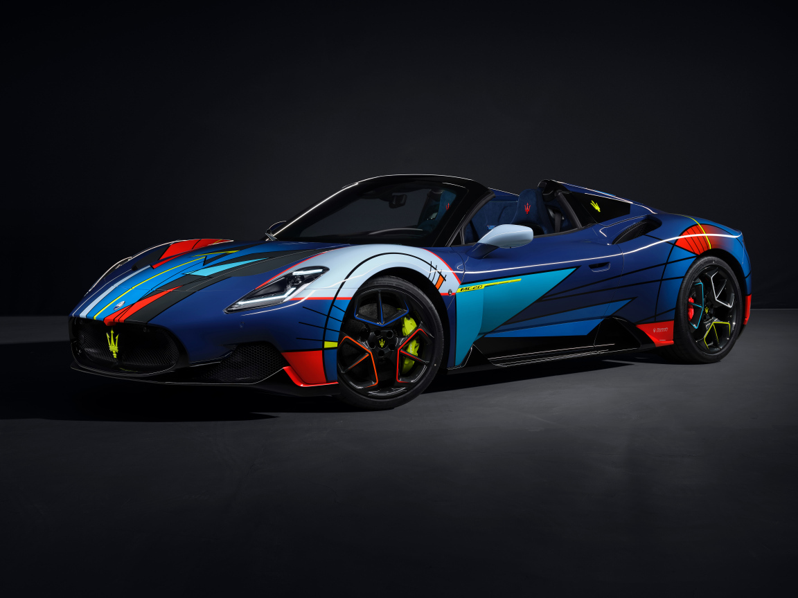 Разноцветный автомобиль Maserati MC20 Cielo Opera DArte 2024 года