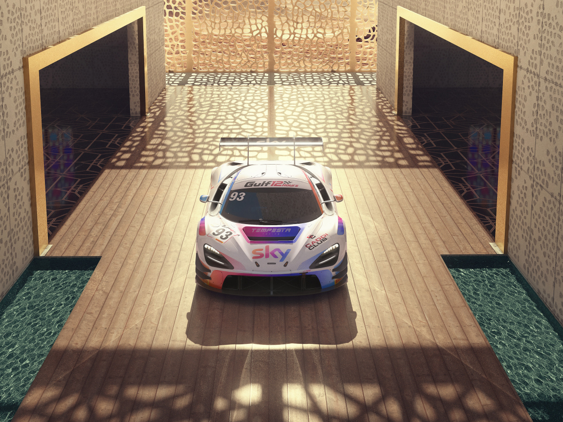 Вид сверху на автомобиль McLaren 720S GT3 EVO