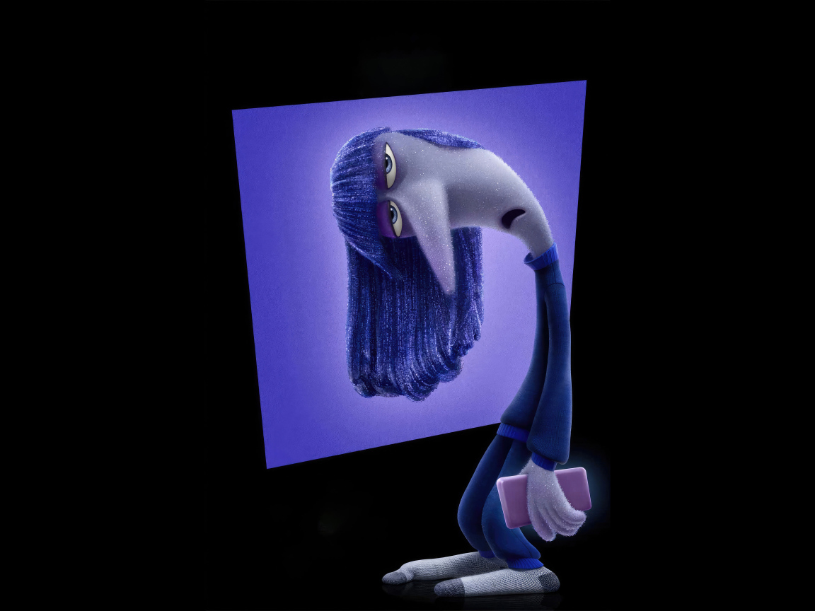 Персонаж Хандра нового мультфильма Головоломка 2 на черном фоне, 2024