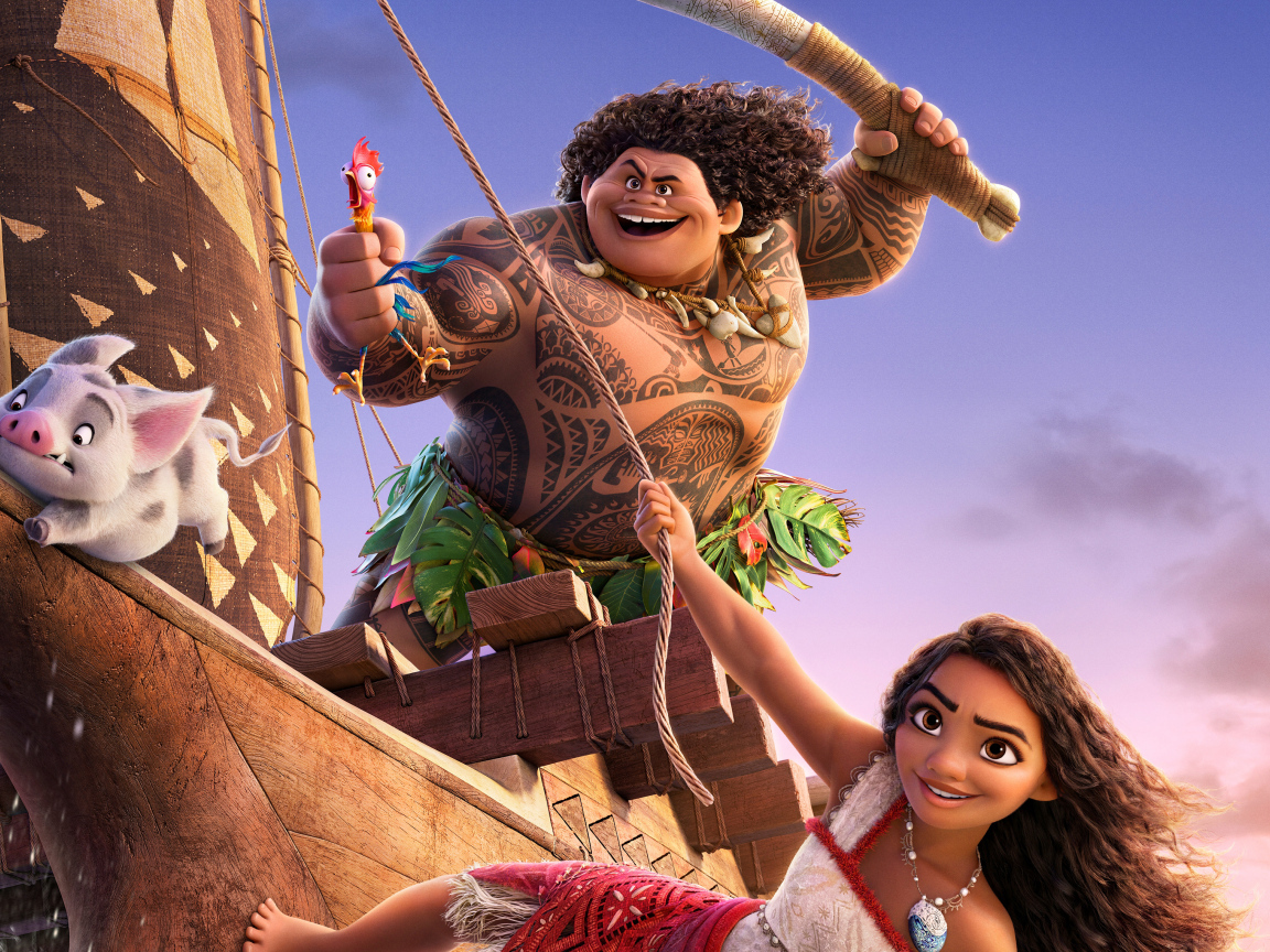 Персонажи мультфильма Моана 2 на корабле