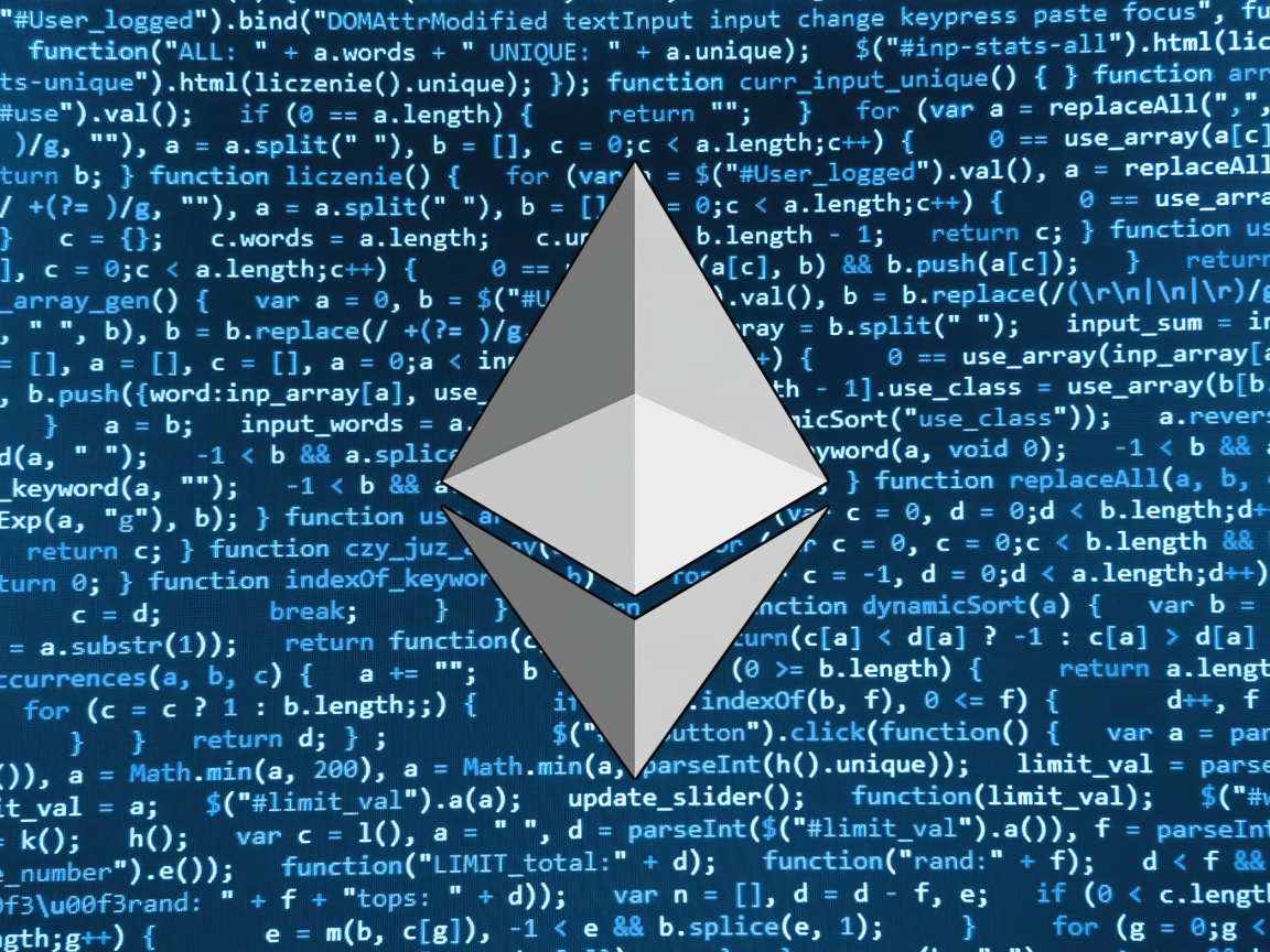 Значок ethereum на фоне числового кода