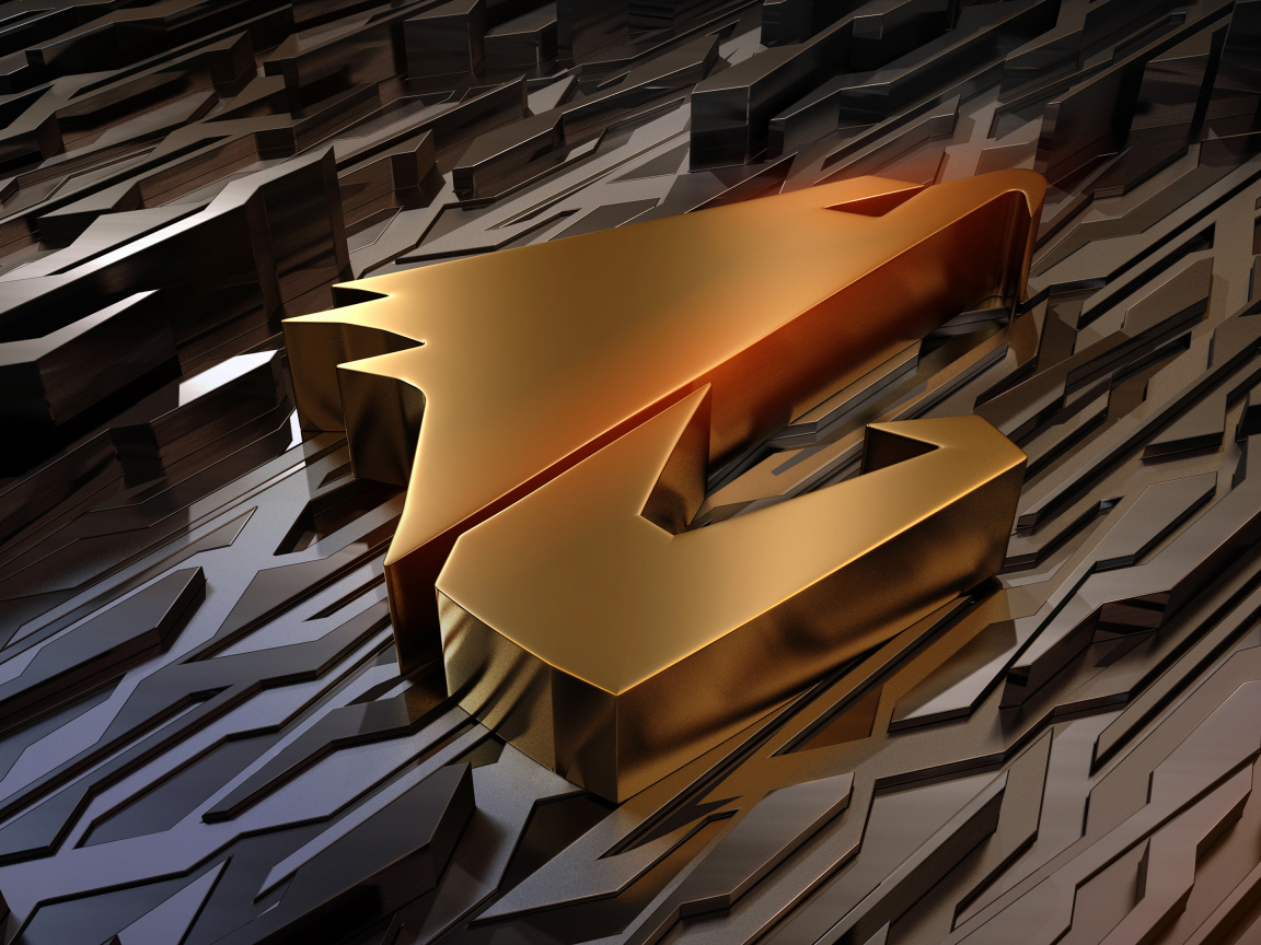 Золотой логотип компании aorus gigabyte