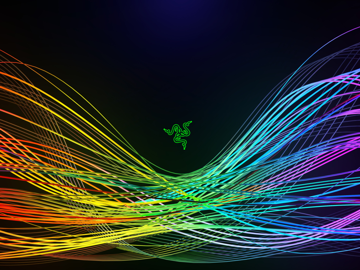Логотип razer на черном фоне с неоновыми волнами