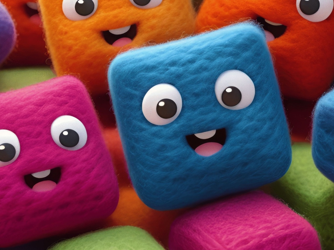 Разноцветные шерстяные кубики с глазами