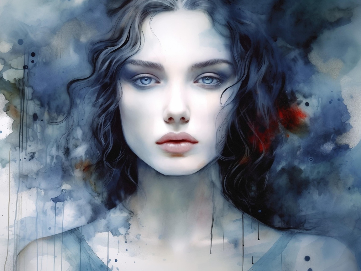 Красивая нарисованная голубоглазая девушка