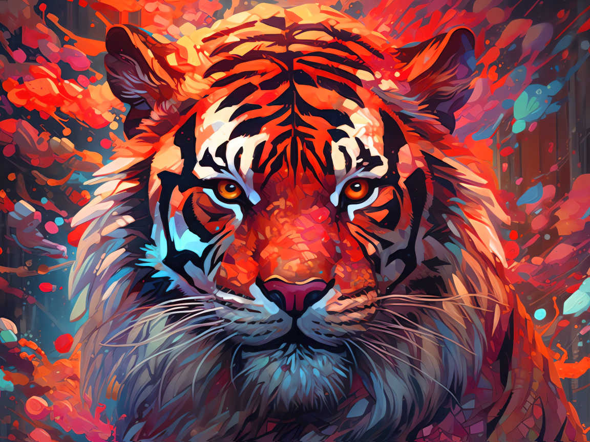 Нарисованный полосатый хищный тигр