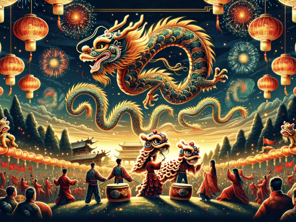 Счастливое празднование года дракона в Китае