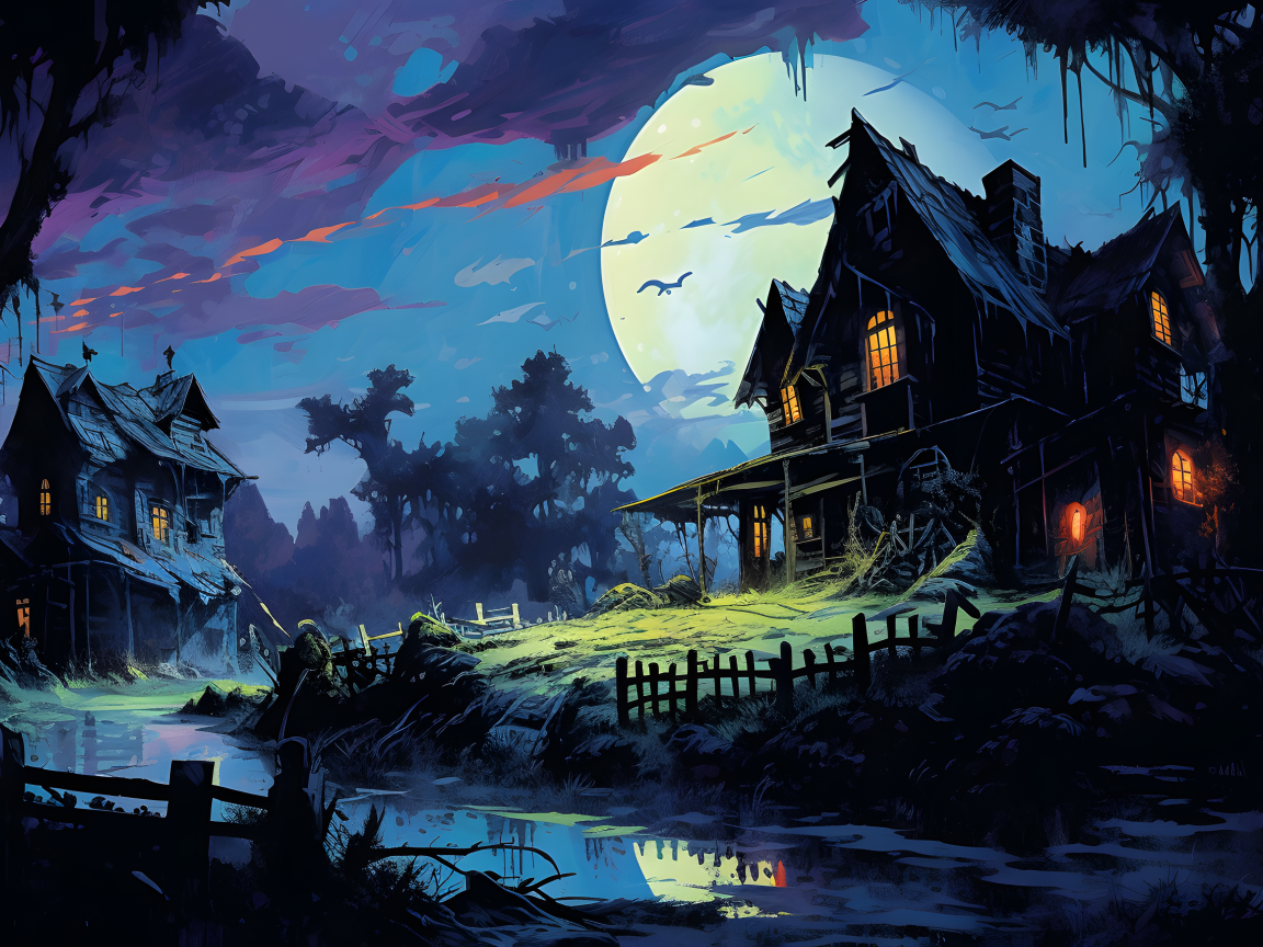 Старый страшный нарисованный дом 