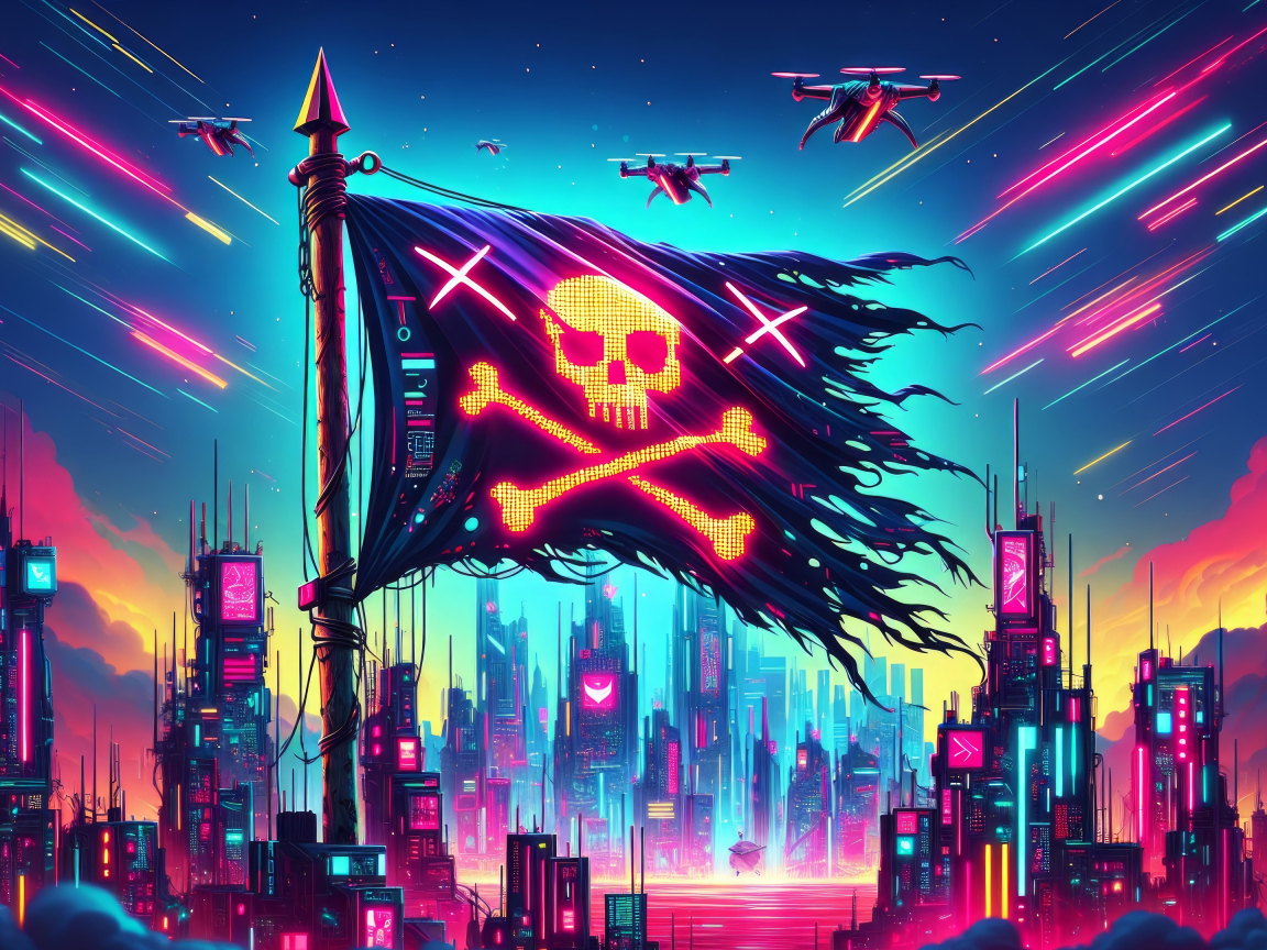 Пиратский флаг над городом