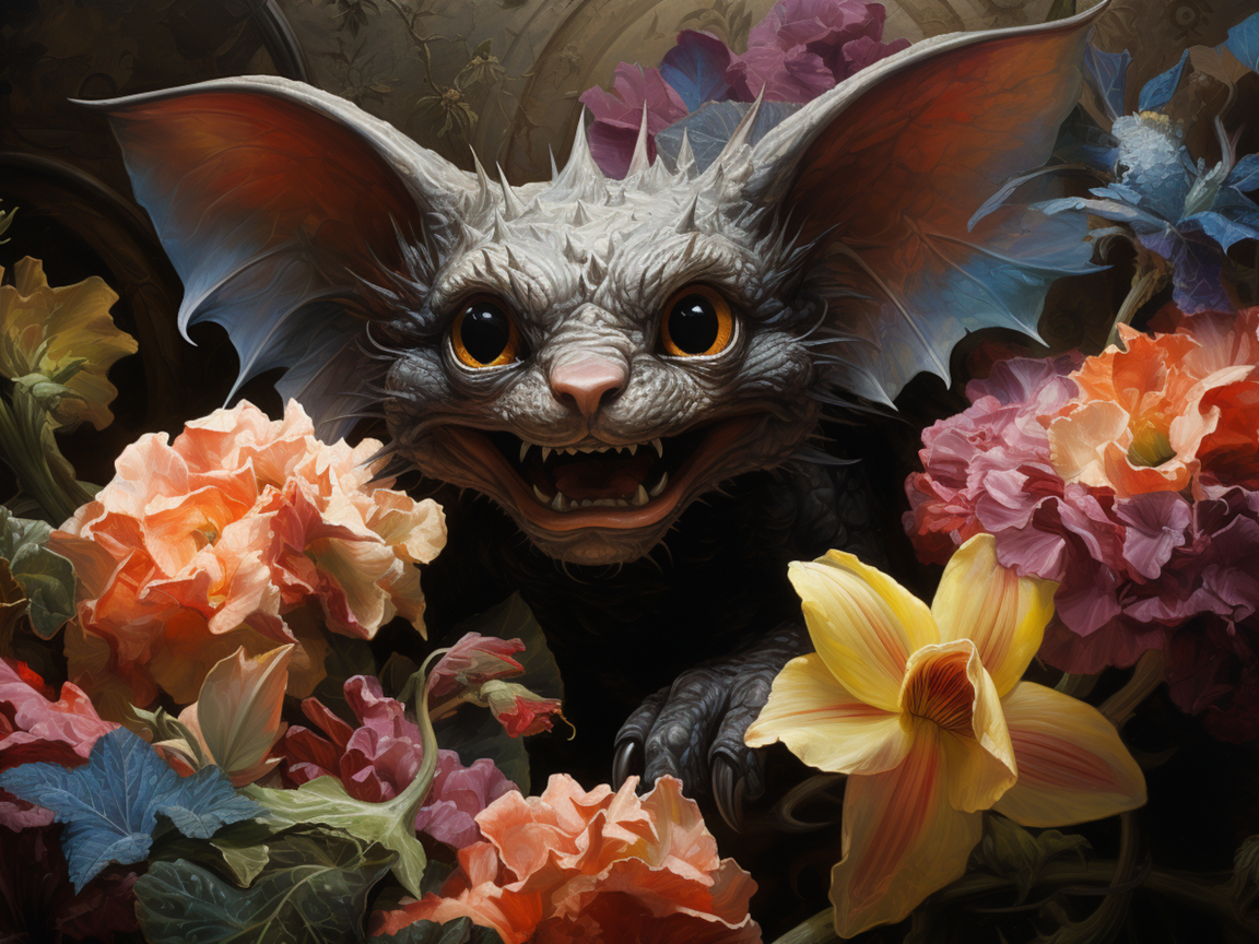 Злая летучая мышь в цветах