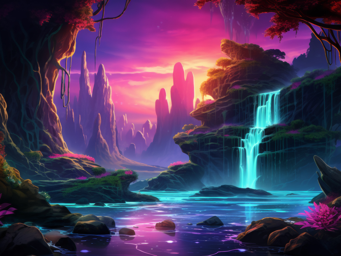 Голубая вода водопада стекает по камням