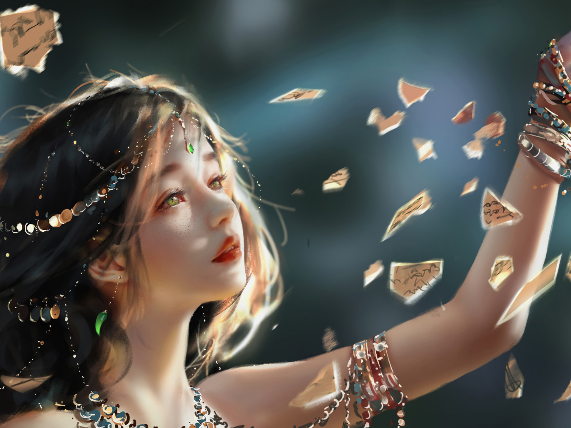 Фантастическая девушка аниме с украшениями на теле