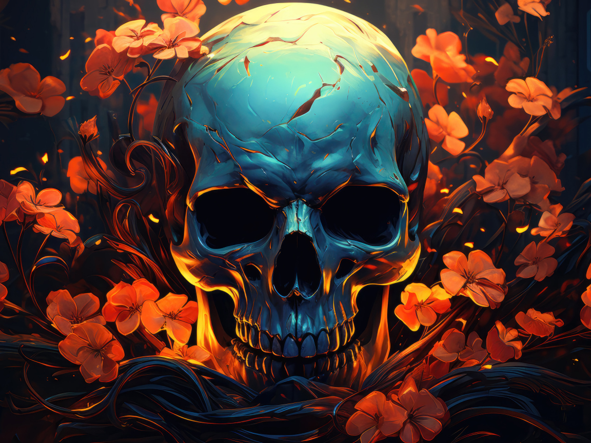 Череп с цветами крупным планом