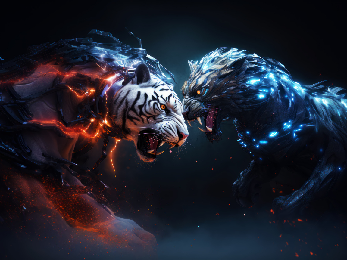 Два свирепых фантастических тигра 