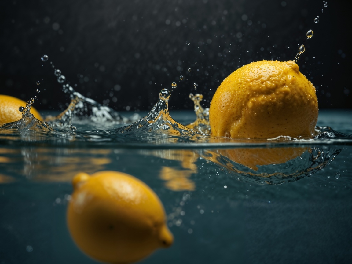 Кислые желтые лимоны плавают в воде