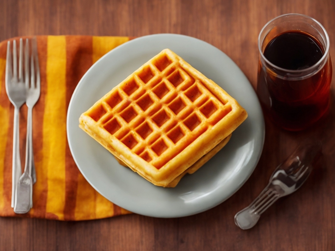 Аппетитная сладкая вафля лежит на тарелке