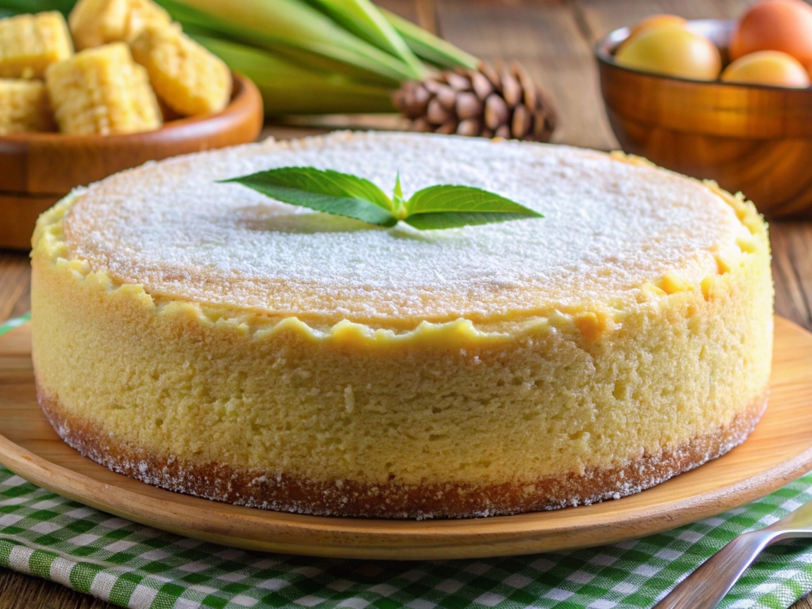 Большой лимонный торт на столе