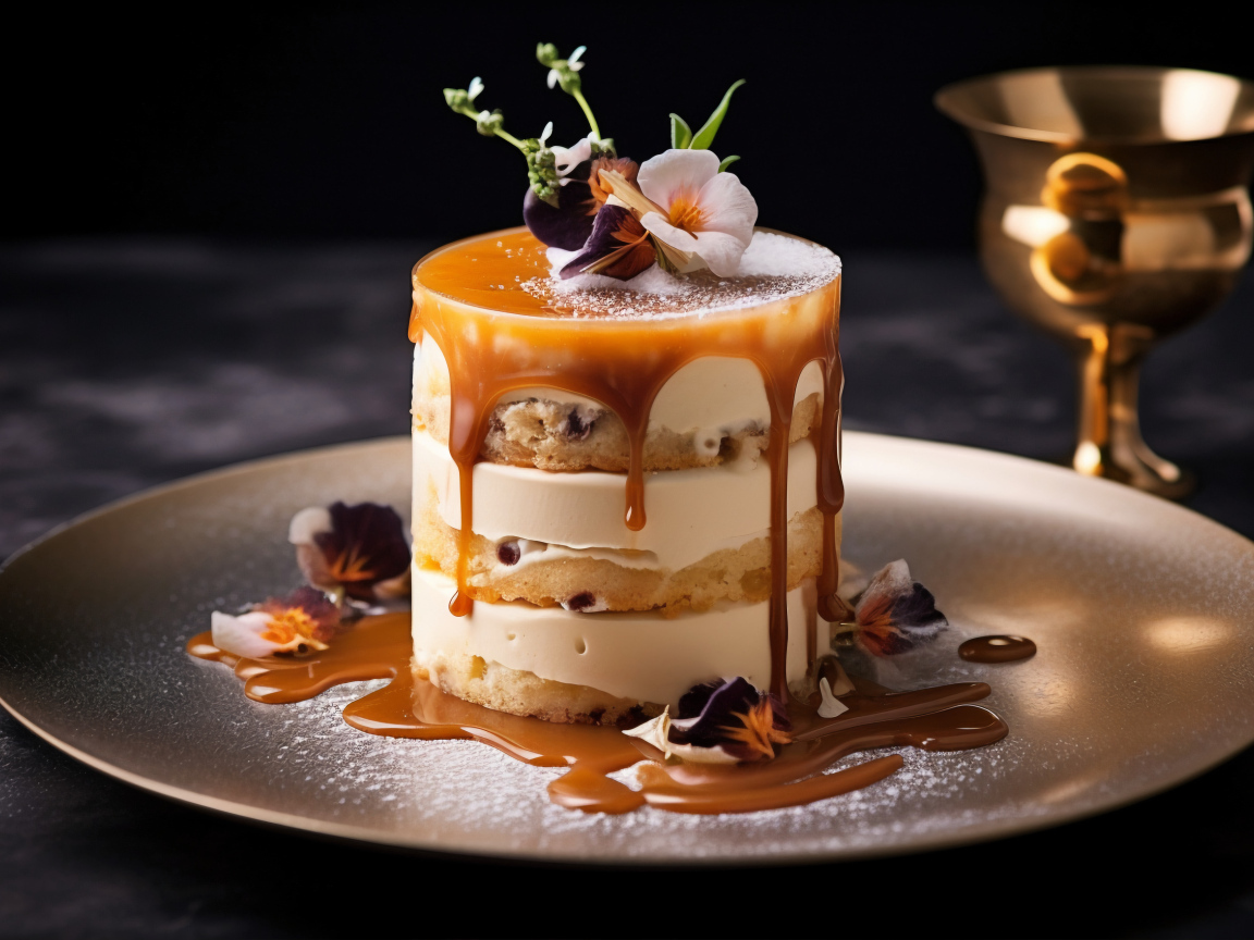 Десерт с карамельным топпингом