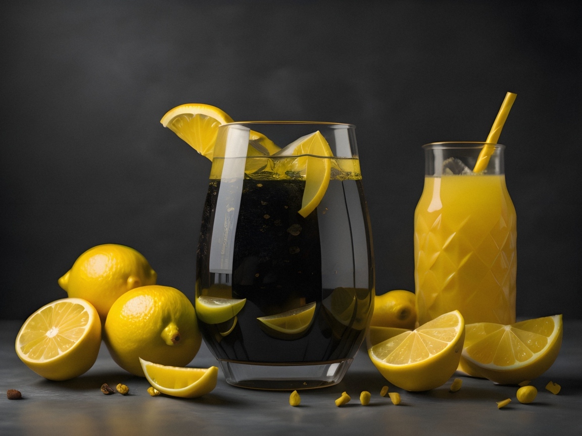 Лимонад на столе с лимонами и соком