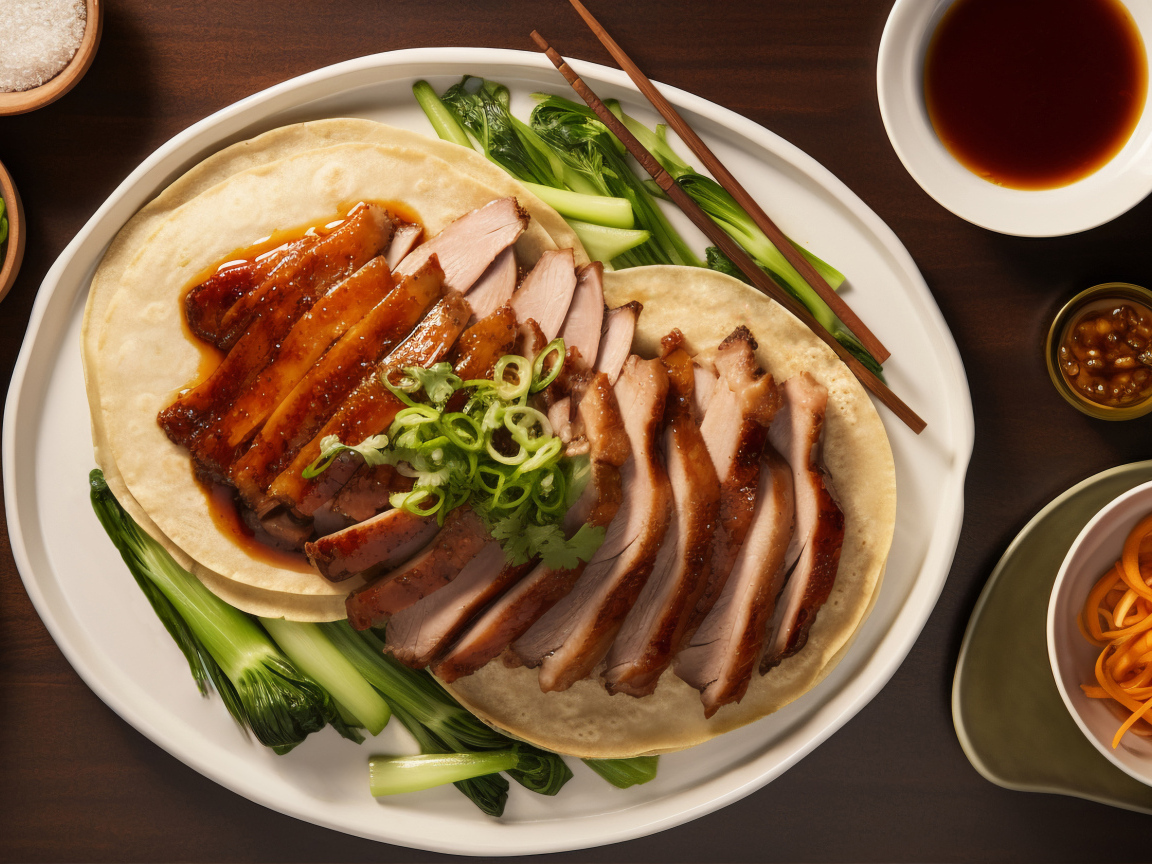 Мясо на тарелке с лепешками и зеленью