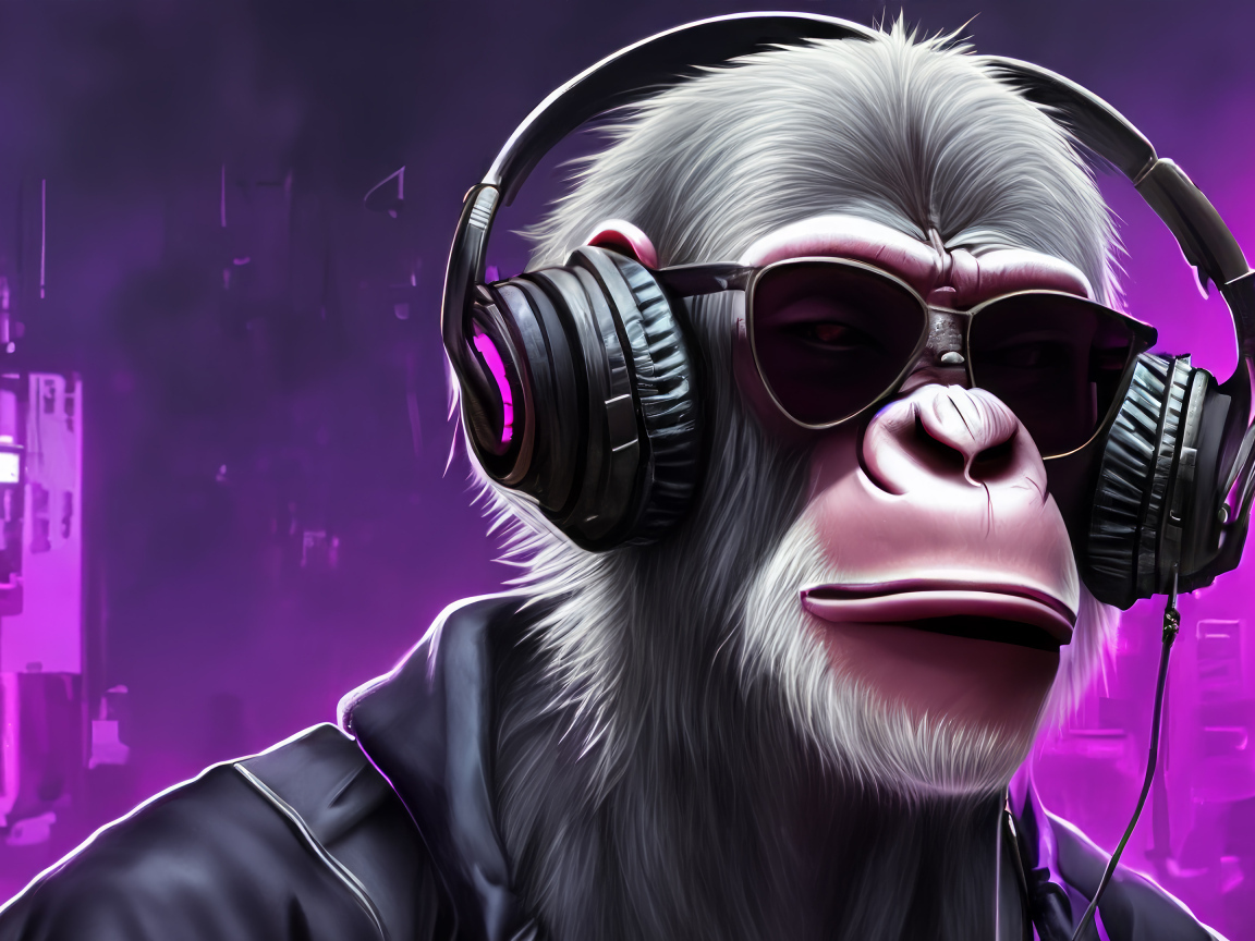 Обезьяна в очках и наушниках