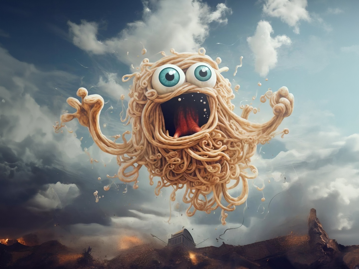 Макаронный монстр на фоне неба