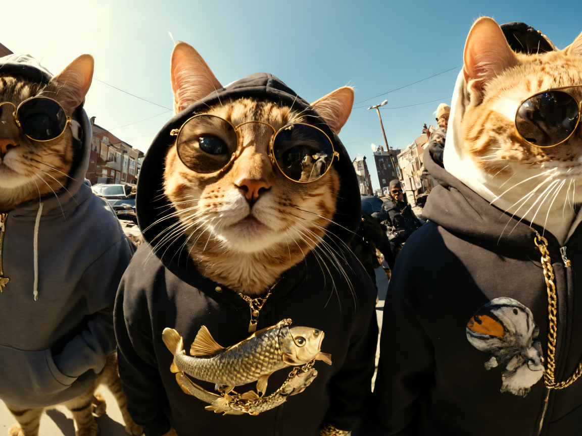 Три кота в худи и очках