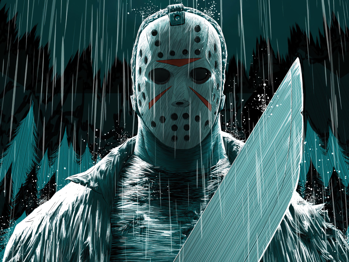 Мужчина в маске с мачете в руках