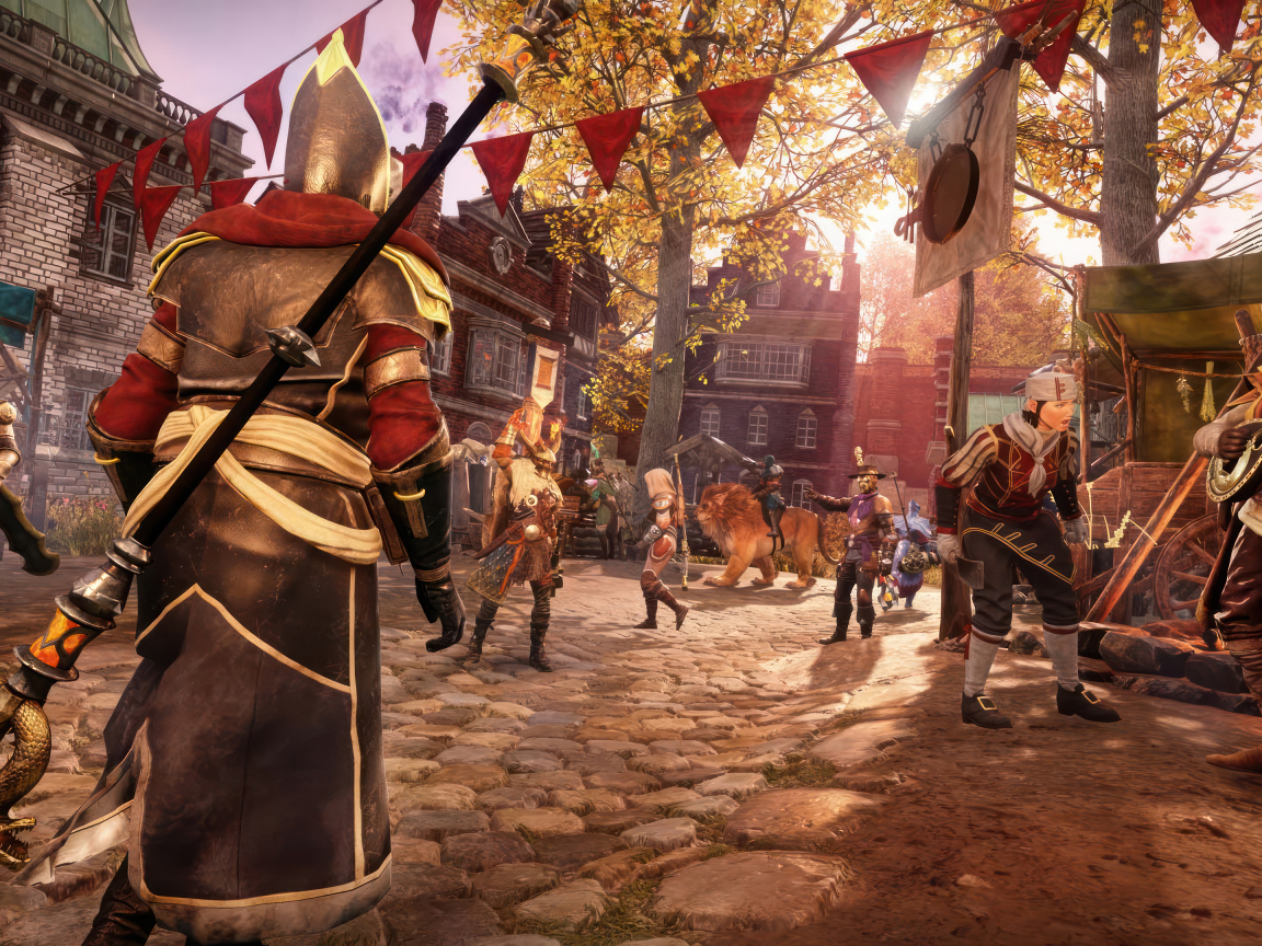 Улица города в компьютерной игре New World: Aeternum, 2024