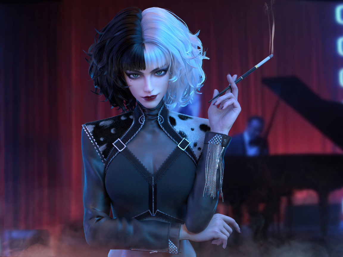 Персонаж Круэлла с сигаретой в руке