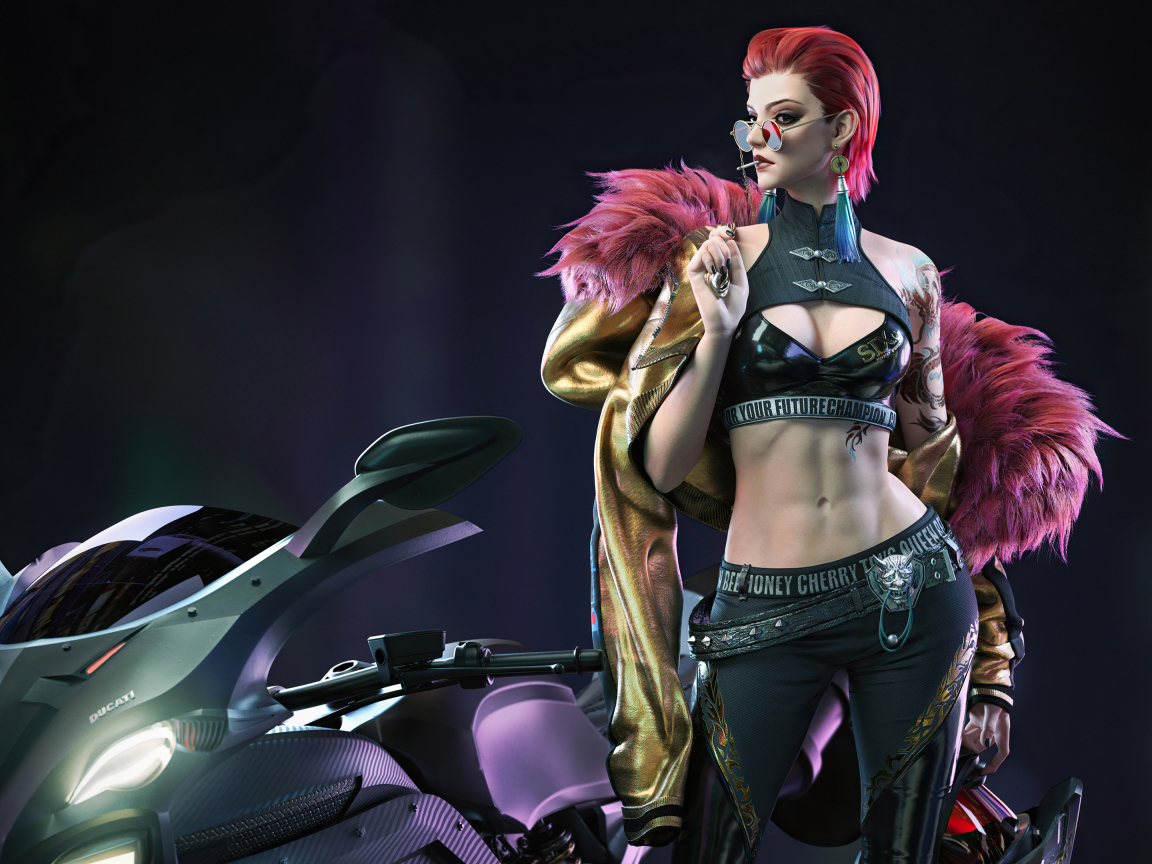 Девушка cyberpunk с мотоциклом