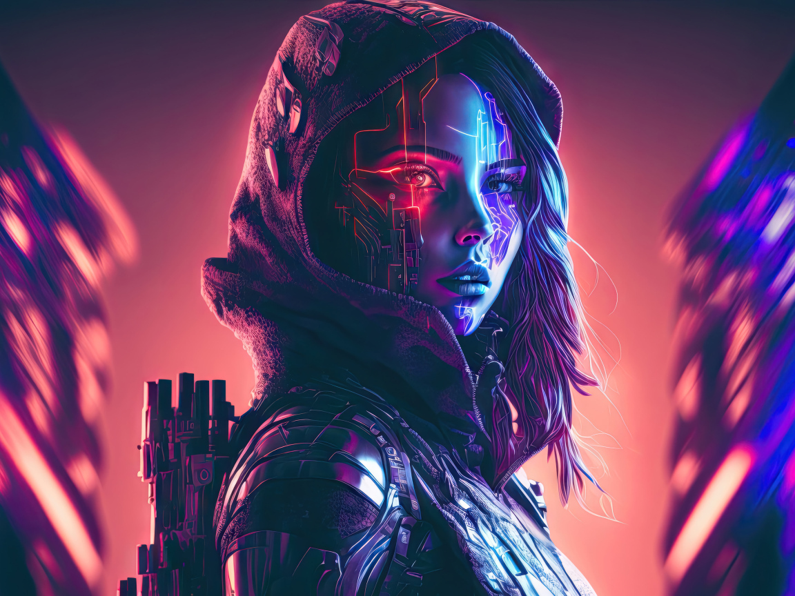 Девушка воин cyberpunk с оружием