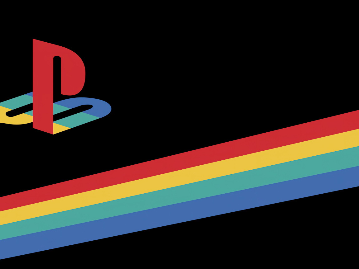 Разноцветный логотип playstation с линиями на черном фоне