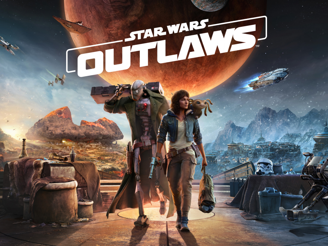 Два персонажа компьютерной игры Star Wars Outlaws, 2024