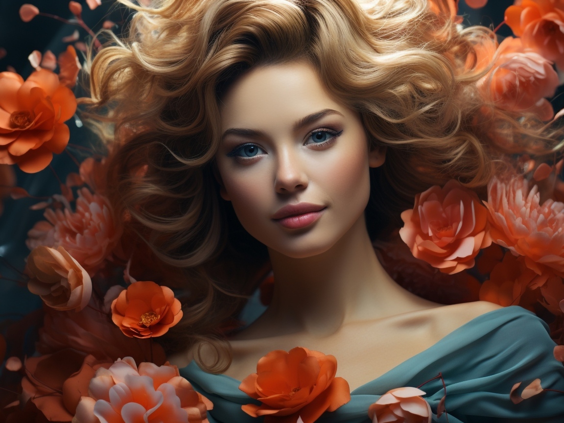 Красивая голубоглазая девушка в цветах